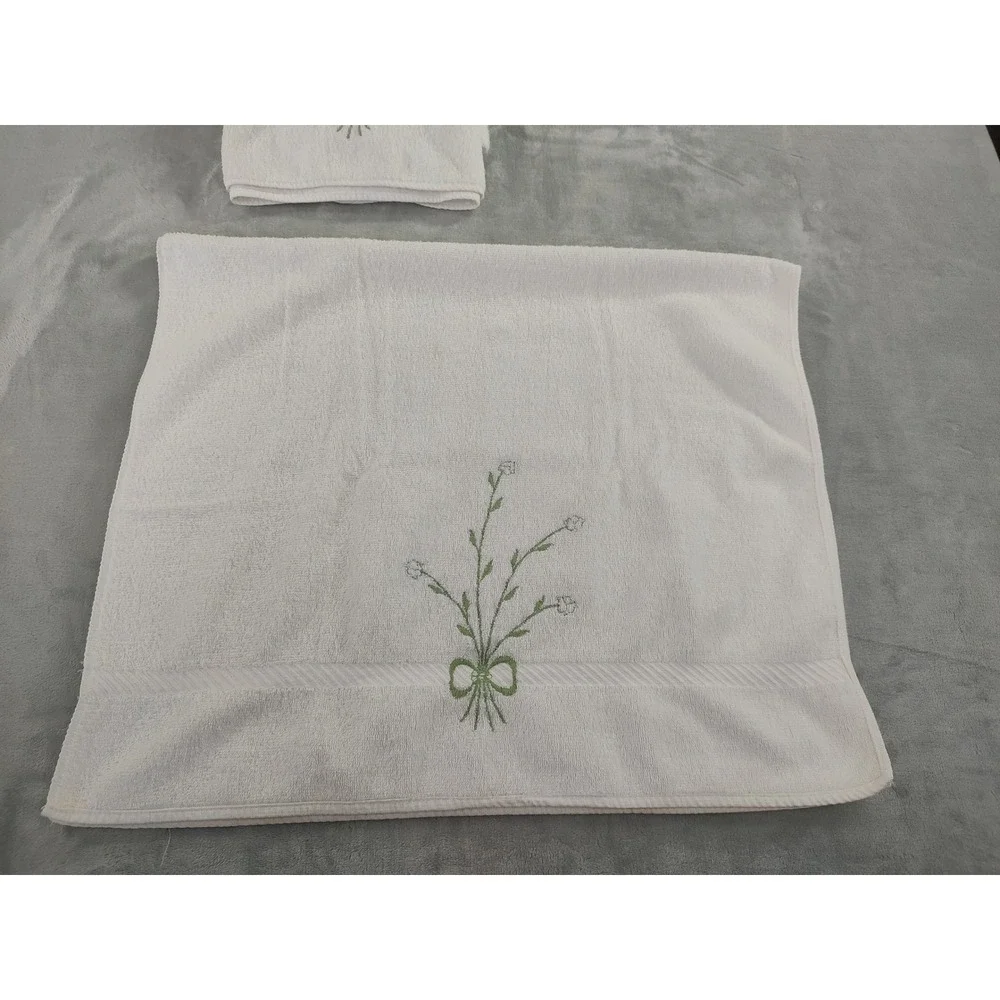 Vintage Fieldcrest Embroidered Floral Towel Set 6pc Cotton Cream Made in USA